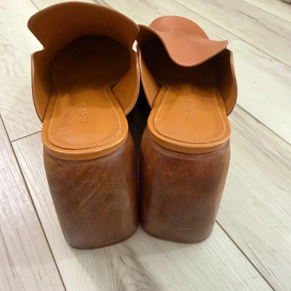 Farm Rio Brown Vegan Leather Flower Cutout Wood Platform Wedge Mules Clogs US 7 - Picture 9 of 10